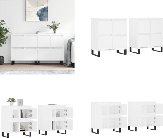 vidaXL Dressoir 60x35x70 cm bewerkt hout wit, opbergkast, dressoirkast, gangkast, buffet, keukenkast, woonkamerkast, bijzetkast, opbergkast met deuren