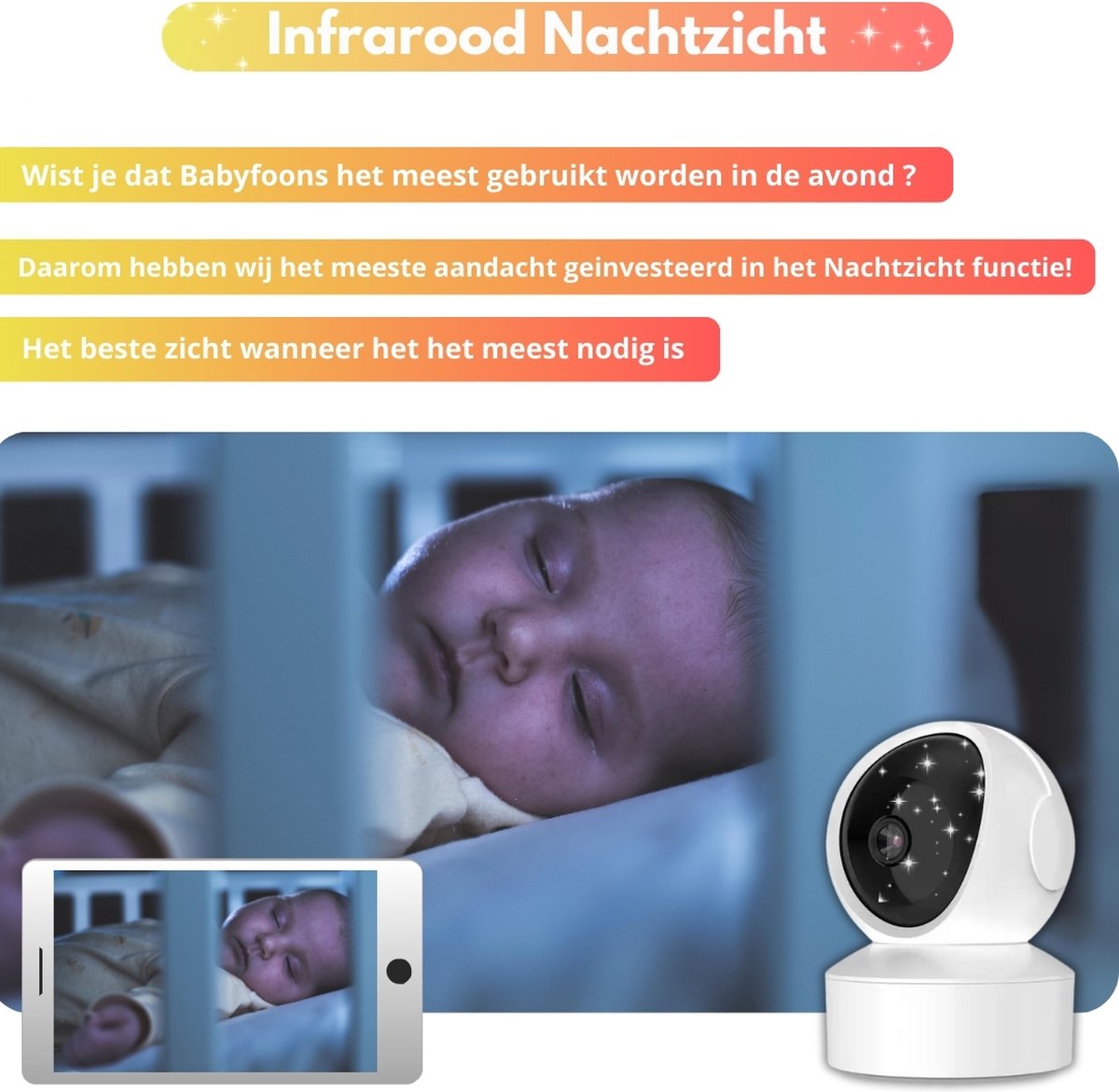 Afbeelding 2 van iNeedy Apy Babyfoon met camera en App - Babyfoons - Baby monitor - 5 Inch Ultra HD - White noise - Slimme detectoren