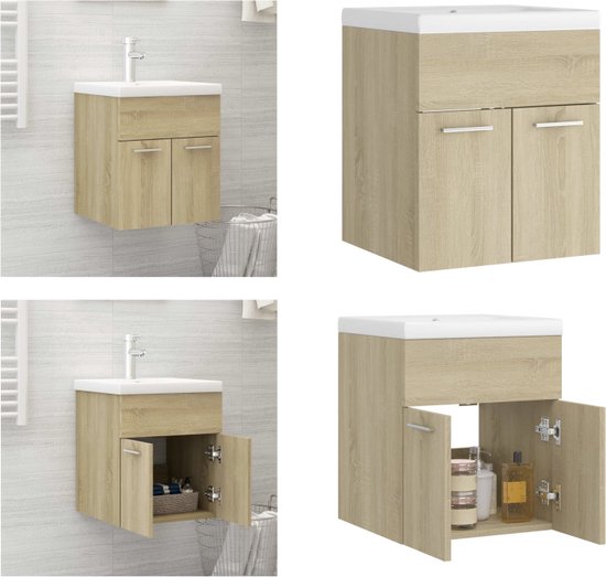 vidaXL Wastafelkast 60x33x60 cm bewerkt hout sonoma eikenkleurig, wastafelkast, wastafelkastje, badkamerkast, badkamer wastafel kast, wastafel kast