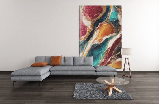 Canvas Schilderij Abstract - Grijs - Goud - Marmer kleuren - 60x40x2 cm