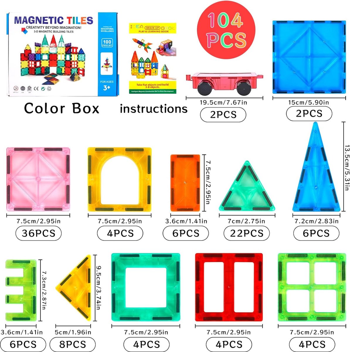Magna Minds - Magnetic Tiles - Dino - Magnetisch Speelgoed - 104 stuks