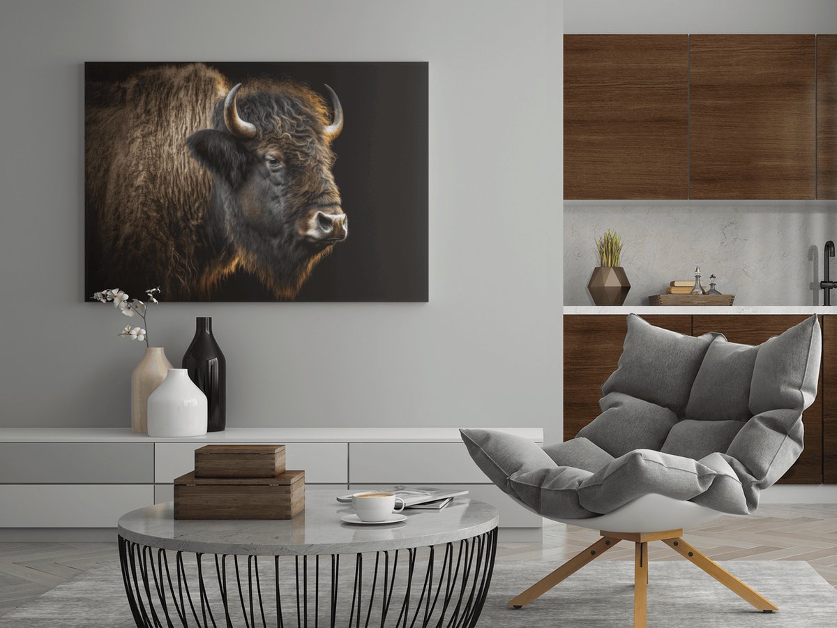 Trendex Global Canvas Schilderij Dieren - Bizon - 90x60x2 cm Bruin
