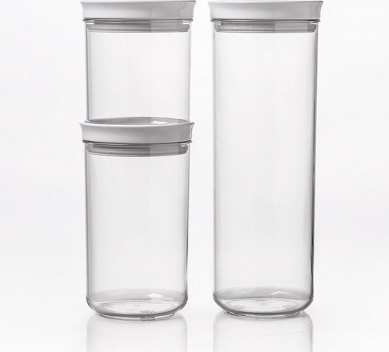3 zwarte glazen voorraadpotten met houten deksel, luchtdicht, 1385 ml
