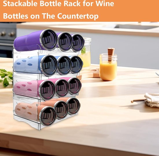 Lifewit stapelbare waterfles organisator voor kast, vriezer, pantry - plastic bekerhouder voor aanrecht op de keuken, kast, kantoor (Modern, 9 flessen