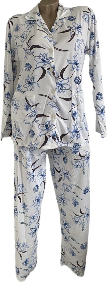 Dames Katoenen Pyjama 2038 180GSM Double Jersey M wit/blauw