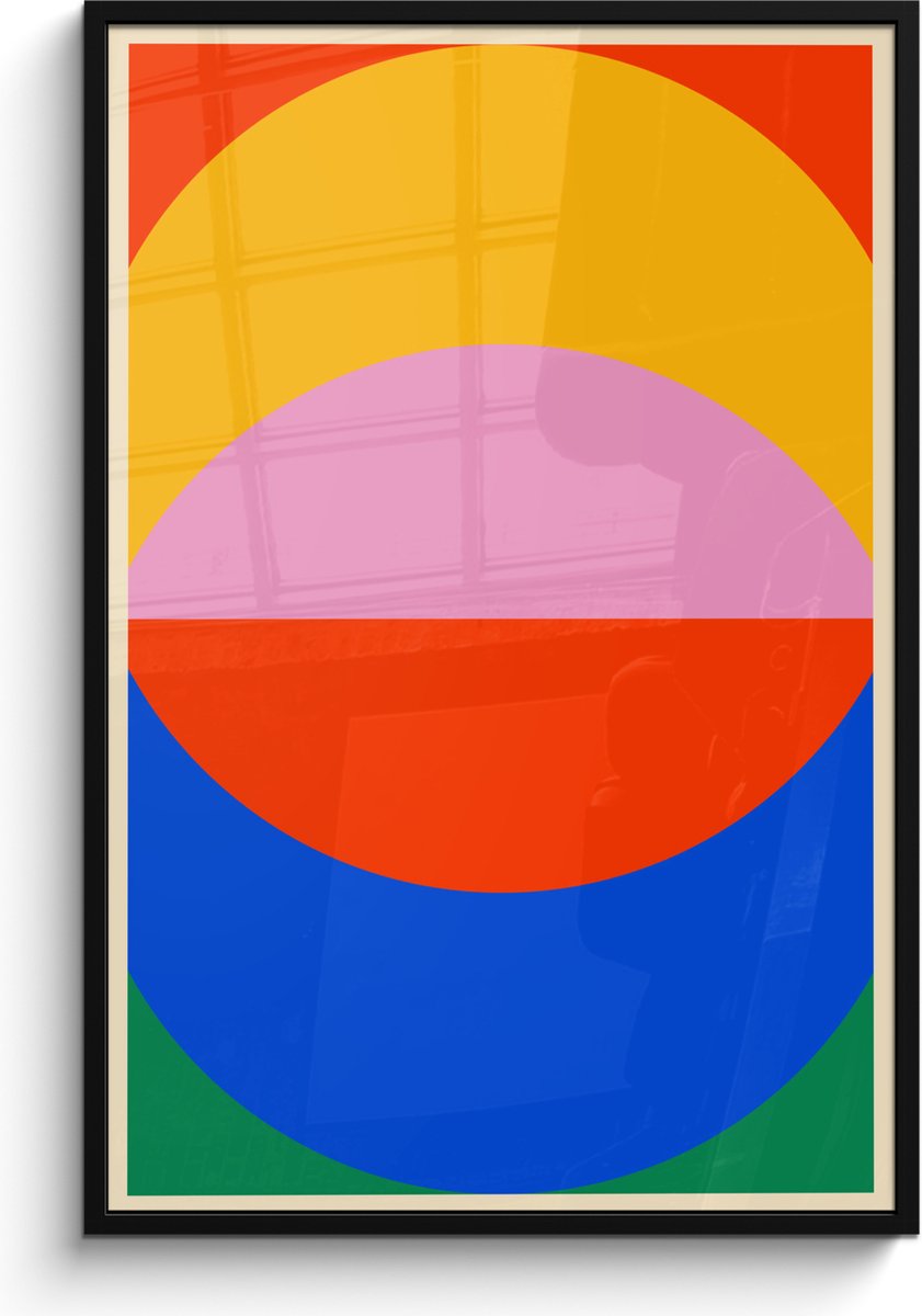 FrameYourWall Poster in lijst - Fotolijst 80x120 cm - Posters - Bauhaus - Modern - Abstract - Retro - Kunst - Posterlijst zwart - Decoratie - Wanddecoratie woonkamer - Muurdecoratie slaapkamer Kleurrijk