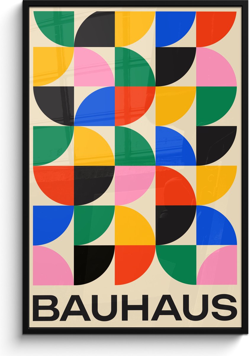 FrameYourWall Poster in lijst - Fotolijst 80x120 cm - Posters - Bauhaus - Abstract - Vintage - Kleurrijk - Kunst - Posterlijst zwart - Decoratie - Wanddecoratie woonkamer - Muurdecoratie slaapkamer