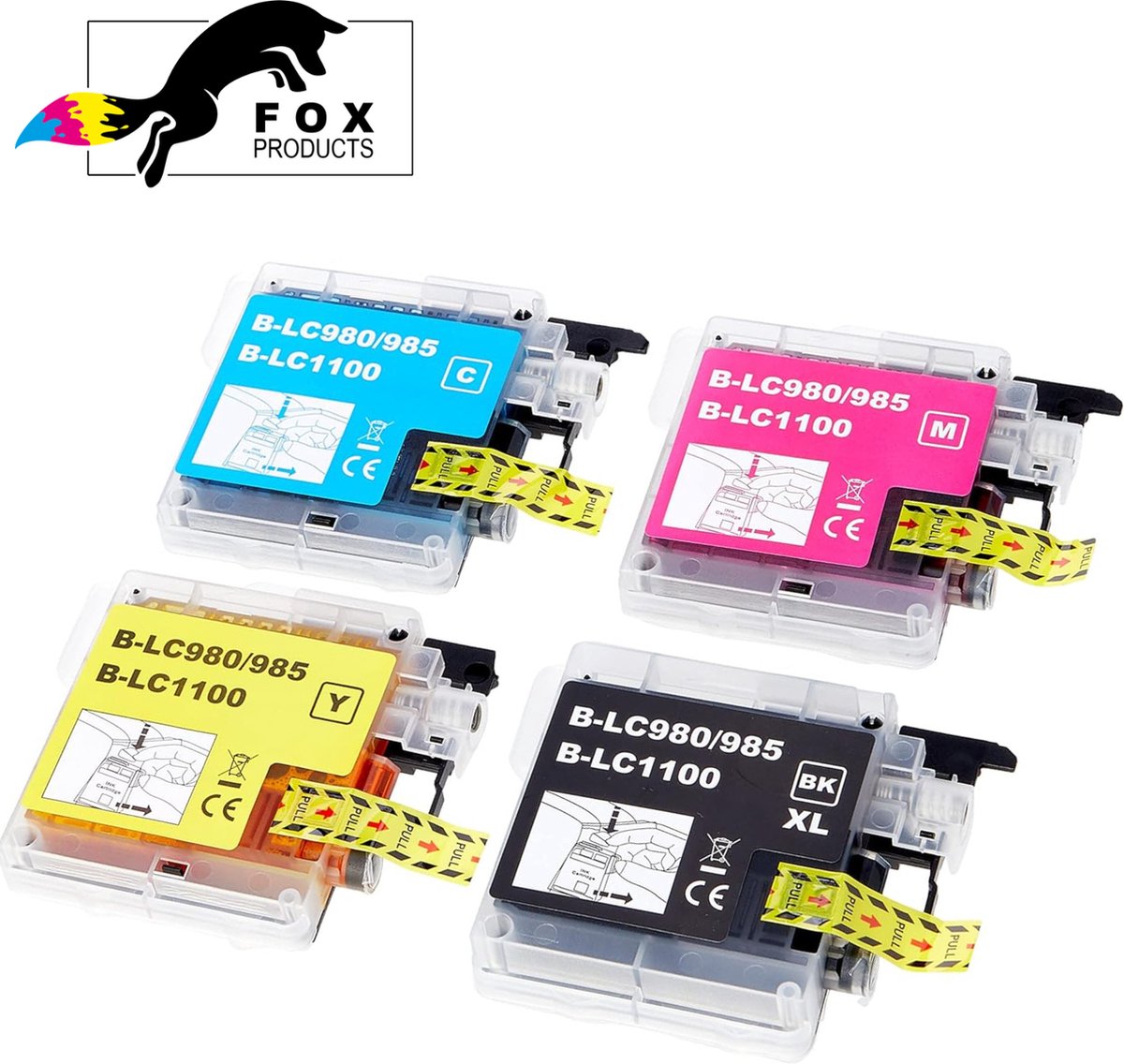 FoxProducts® LC1100 LC980 LC985 - 4 stuks inktcartridge Geschikt voor Brother DCP-185 C - DCP-385 C - DCP-395 CN - DCP535 CN - DCP585 CW - DCP-6690 CW - DCP-J615 lc 980 - lc 985 - lc 1100