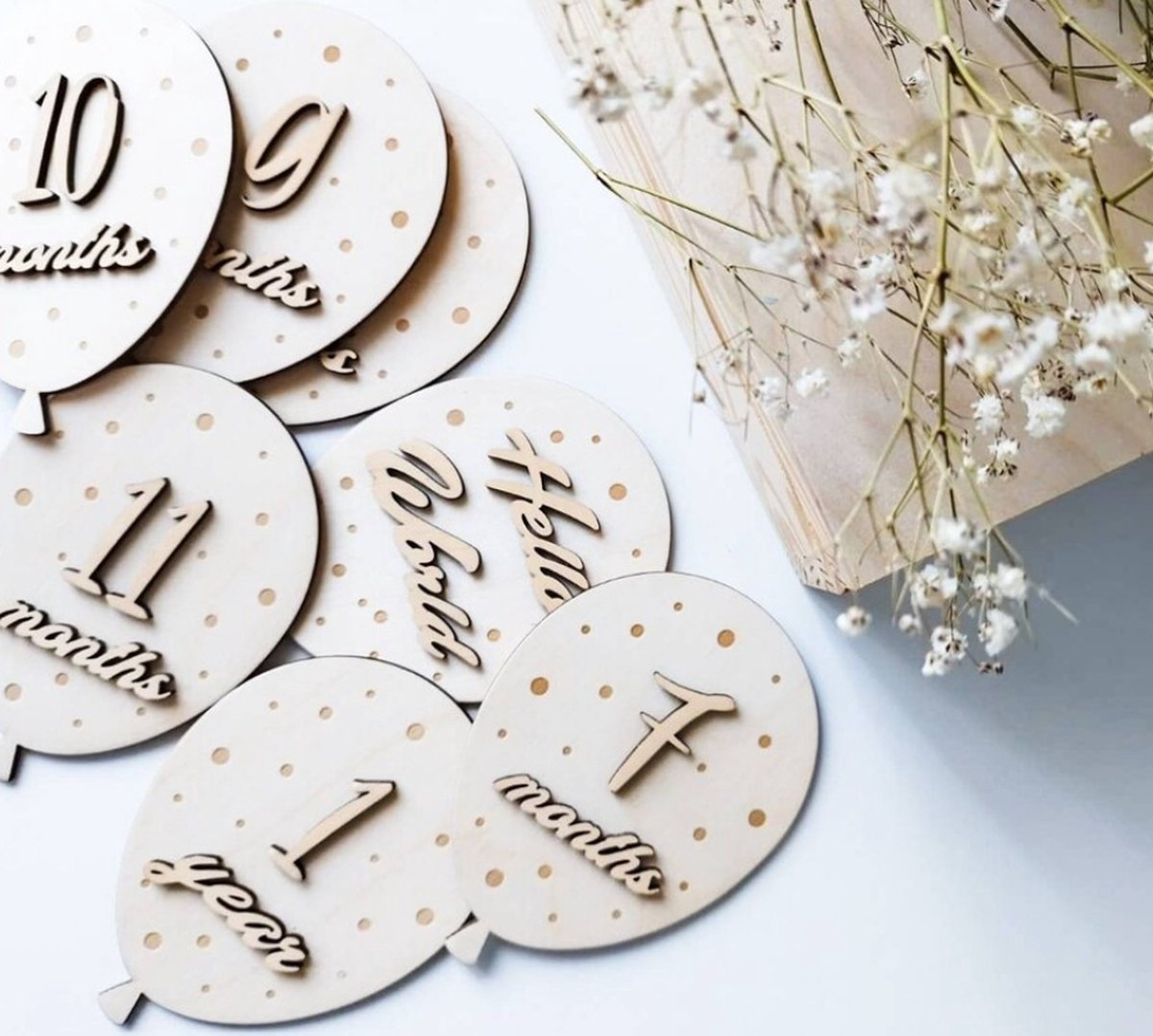 14 Houten Mijlpaalkaarten Baby - Babyshower cadeau - Kraamcadeau Jongen en meisje - milestone cards
