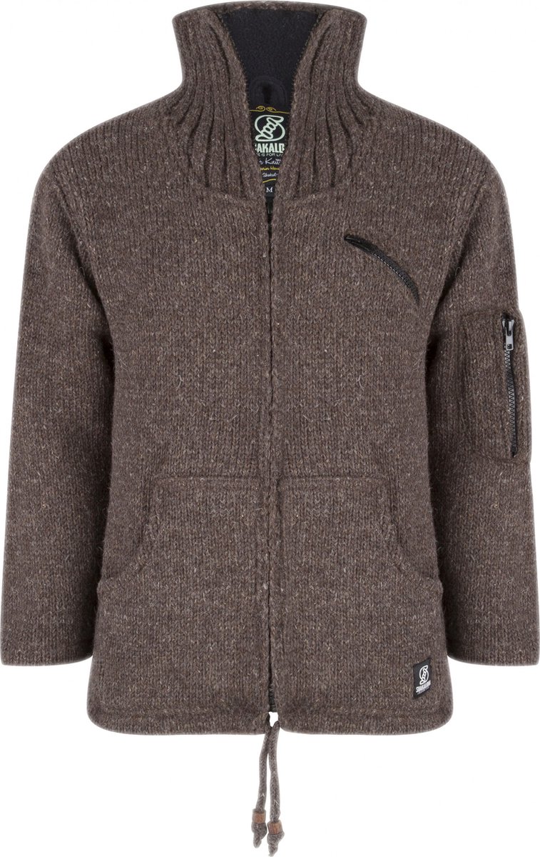 Gebreid Wollen Heren/Uni Vest van Schapenwol met Polyester Fleece voering en hoge kraag SHAKALOHA M Crush Collar Lbrown