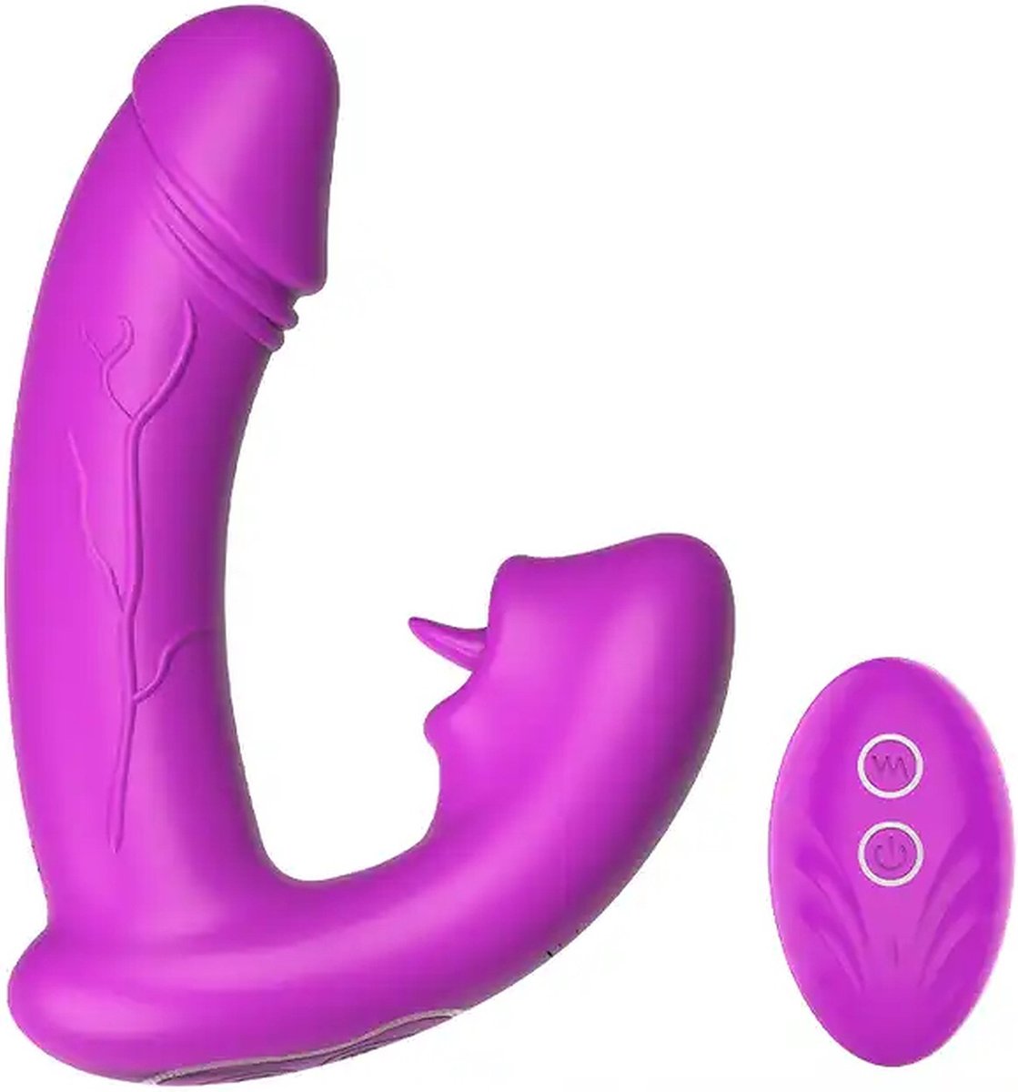 Tong Likkende Dildo Vibrator - Uzzy M.F N03 - Met afstandsbediening - 2 in 1 -Paars - G-Spot - Clitoris Stimulator -Erotiek - Waterproof - Seksspeeltjes - Sex toys - Black - Voor haar - Voor Hem - Feestdagen - Cadeau
