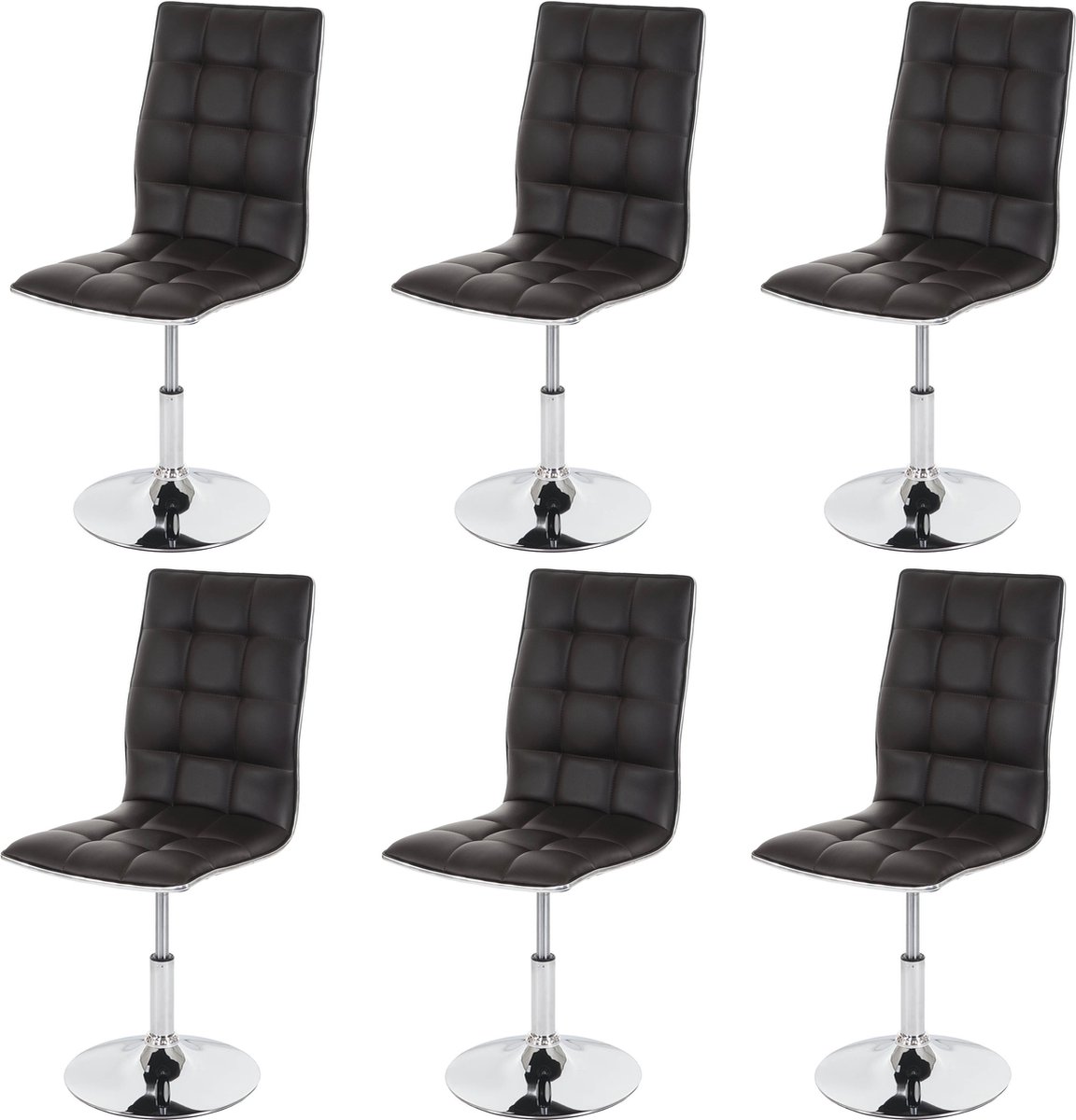 Cosmo Casa Set van 6 Eetkamerstoelen - Keukenstoelen - Hoogteverstelbaar Draaibaar - Kunstleer - Bruin