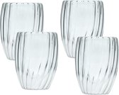 Intirilife 4x Dubbelwandig thermoglas - Gestreepte stijl - 210ml inhoud - Mondgeblazen geïsoleerd voor latte macchiato, als theeglas of koffieglas met handvat