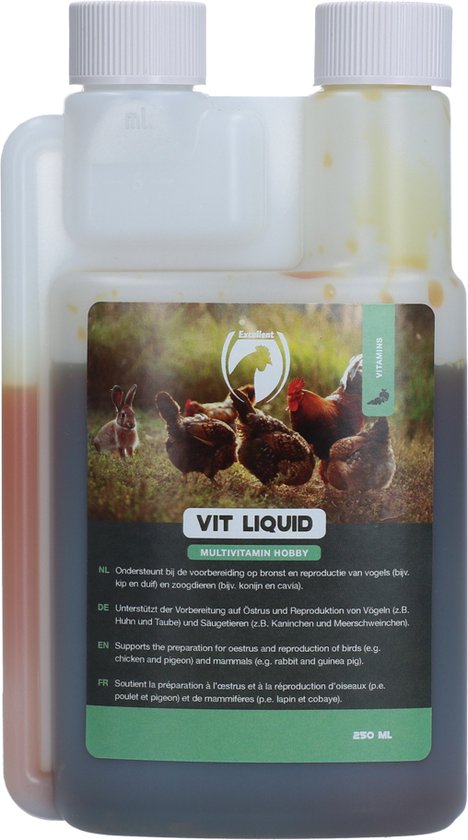 Excellent Vit - Liquid Multivitamine - Vloeibare vitamine - Aanvullend dierenvoer - Hobby - Vitamine A, E, K3, B6, B1, B2 - 250 ml - Holland Animal Care