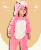 BoefieBoef Konijn Roze Dieren Onesie & Pyjama voor Peuters en Kleuters - Kinder Verkleedkleding - Dieren Kostuum Pak