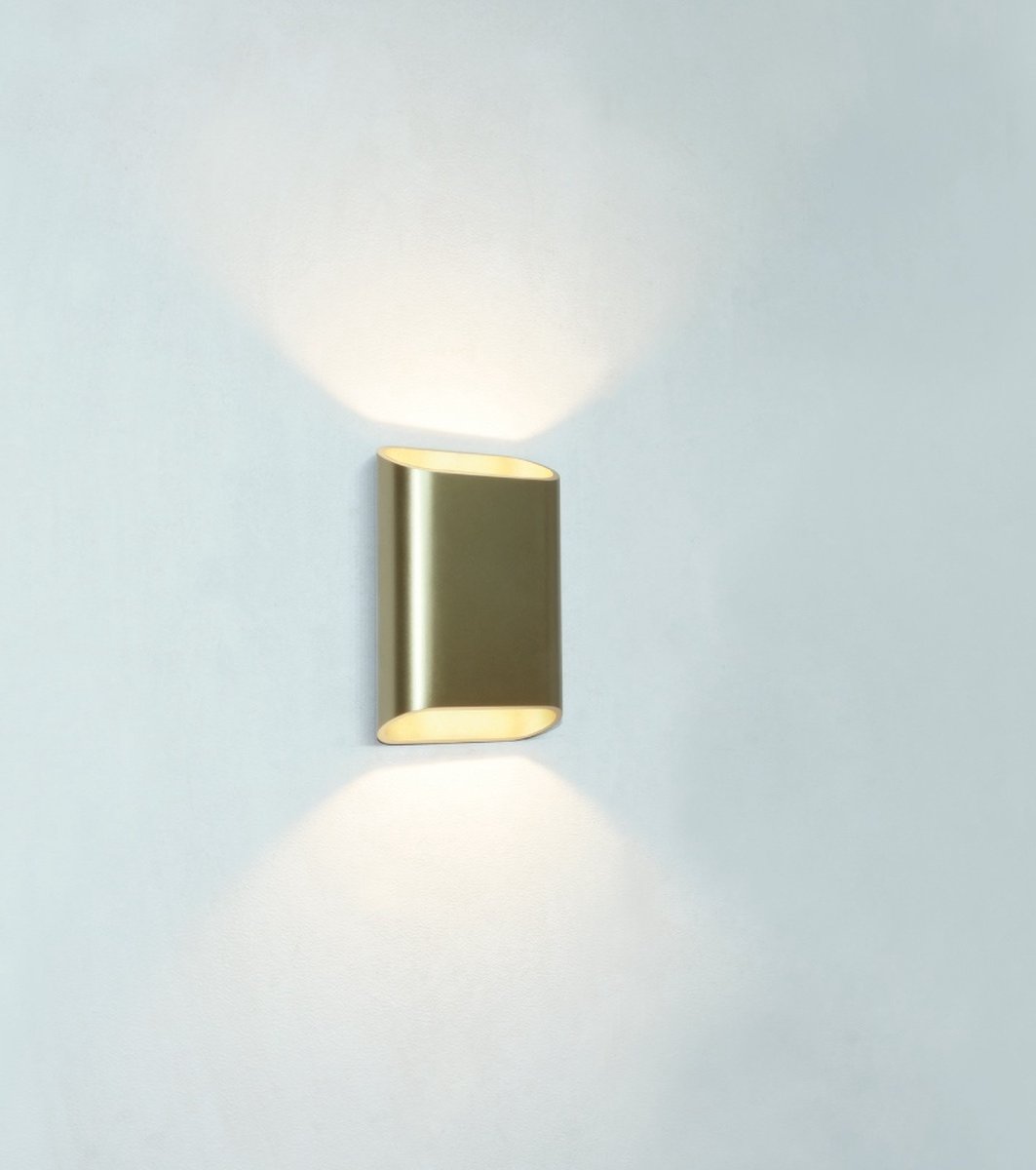 Wandlamp Diaz-S Goud - hoogte 15cm - LED 2x3W 2700K 2x330lm - IP54 - Dimbaar > wandlamp binnen goud | wandlamp goud | muurlamp goud | design lamp goud | led lamp goud | sfeer lamp goud | up and down lamp goud