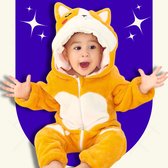 BoefieBoef Shiba Hond Dieren Onesie & Pyjama voor Baby en Dreumes - Kinder Verkleedkleding - Dieren Kostuum Pak - Geel