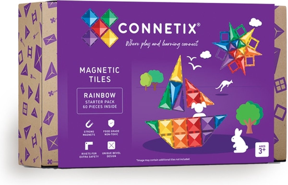 Connetix - Rainbow Starter Pack 60 pc - sensory play - open einde speelgoed - magneten -