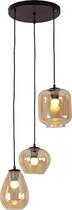 Olucia Caia - Moderne Hanglamp - 3L - Metaal/Glas - Amber;Zwart - Rond - 43 cm