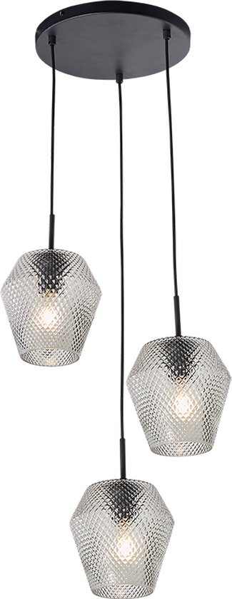 Olucia Nanko - Moderne Hanglamp - 3L - Aluminium/Glas - Transparant;Zwart - Overig - 42 cm