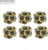 Swarovski Elements, 6 stuks Swarovski strass kralen, goud met jet chatons, 8mm, (5201)