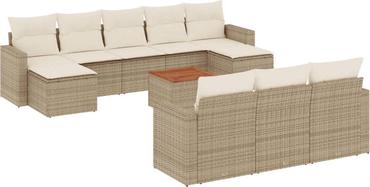 vidaXL 11-delige - Tuinset - met - kussens - poly - rattan - beige