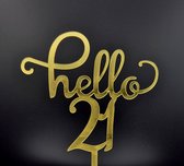 Taarttopper - Verjaardag - Hello 21 - Goud - 21 jaar - Taartdecoratie - Taart 21 jaar
