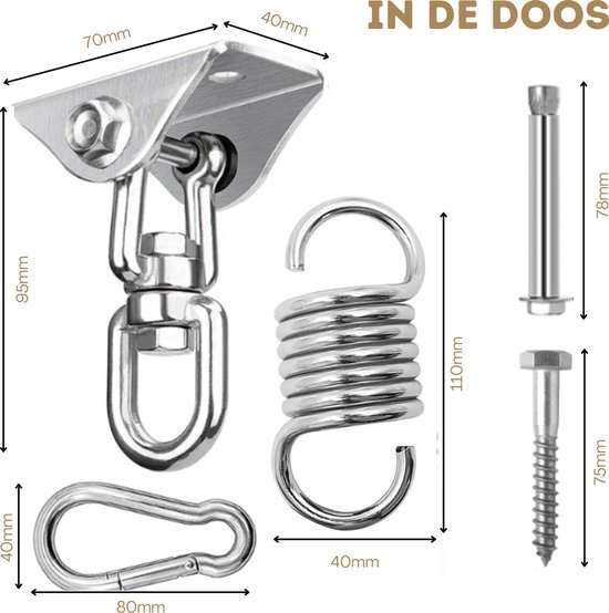 BLASCOOL Veranda Swing Hangveer Kit - 720 lbs Heavy Duty Suspension Swing Hangers Hardware, Hangmat Haken Plafondmontage Set (2 Sets