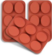 Ovale siliconen mal met 6 holtes, 3 verpakkingen ovale vormen voor het maken van handgemaakte zeep, chocolade, kaarsen en gelei, bruin
