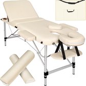 tectake® - 3-Zonen massagetafel - incl. rolkussens en draagtas - beige - behandeltafel – behandelbank – incl. opbergtas – opvouwbaar
