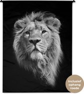 Tapisserie Animaux - Portrait Zwart et blanc d'un lion Tapisserie en coton 120x160 cm - Tapisserie avec photo XXL / Groot format!