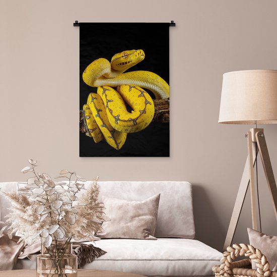 Wandkleed - Wanddoek - Slang - Tak - Geel - 60x90 cm - Wandtapijt