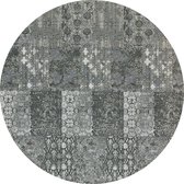 Vintage rond vloerkleed - Patchwork - Tapijten woonkamer - Terrazzo antraciet - 200cm ø