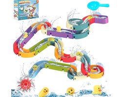 foto van Kiddel XL Waterbaan & Glijbaan Badset – 66-delige DIY Waterbaan met Eendjes & Watermolens – Montessori Badspeelgoed voor Kinderen vanaf 3 Jaar – Bouwset voor Badkamer, Douche & Bad