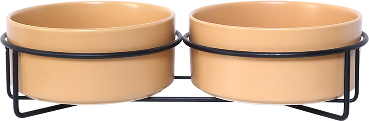 Animal Boulevard Ab65034 - Voer- En Drinkbakken - Hond - Ab Dubble Keramische Voerbak Met Metalen Standaard Beige-2x400ml - Maat: 2x400ml - 205919