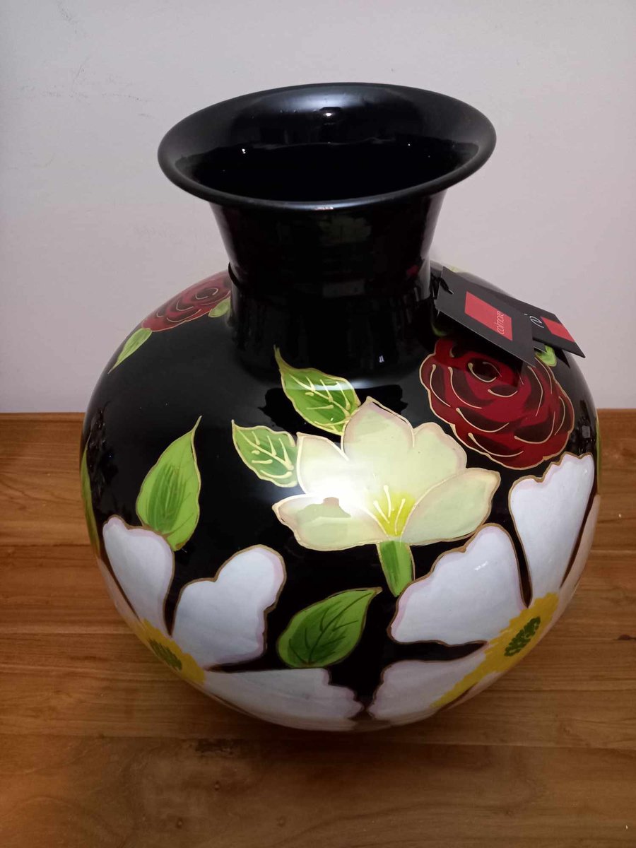Colmore handbeschilderde vaas iron black flowers mts 33x33x39cm