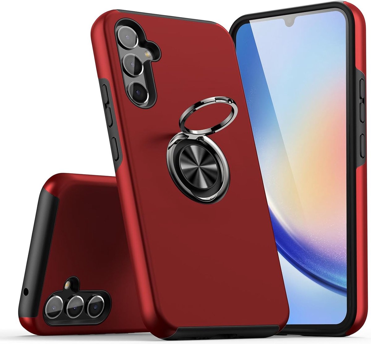 Telefoonhoesje Met Vingerring & Magneet voor Telefoohouders - Hoesje Geschikt voor: Samsung Galaxy A13 5G / A04s - Anti-drop harde cover - Rood