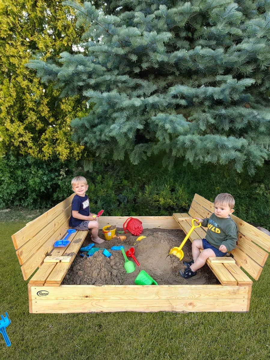 Afsluitbare XL Zandbak met Banken 140x140 cm – Gecertificeerd & Geïmpregneerd Hout | Incl. AFDEKZEIL & GRONDDOEK | Voor 2-3 Kinderen — afbeelding 13