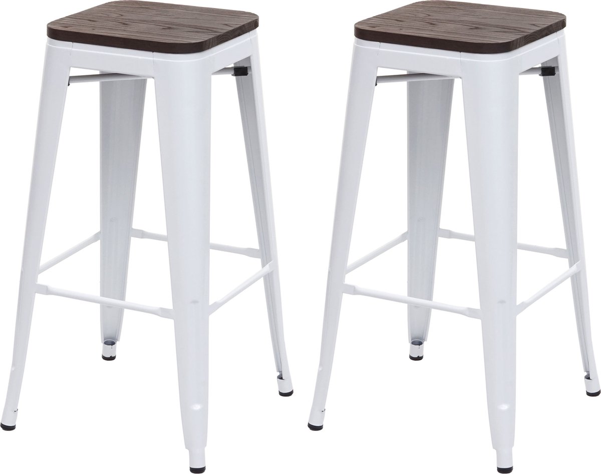 Cosmo Casa Set Van 2 Barkrukken - Inclusief Houten Zitting - Barkruk - Tellerkruk - Metaal - Industrieel Design - Stapelbaar - Wit