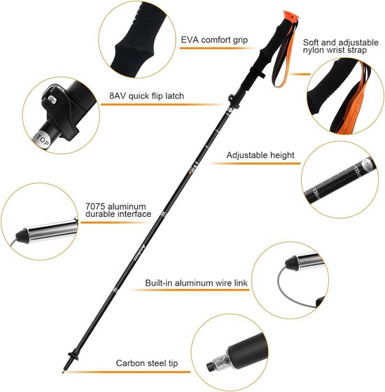 SOLA Lot De 2 Bâtons De Randonnée Pliables Légers En Alliage D
