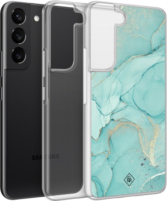 Coque silicone Samsung Galaxy S22 - Marbre vert menthe - Casimoda® Coque hybride 2 en 1 - Antichoc - Design Marbre - Bords relevés - Menthe, Transparente