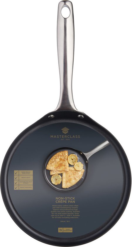 Crepe Classic Pan 24 cm for All Cookers, Induction, Pancake Pan, Pancake Pan, Suitable for Induction, Aluminium with Non-Stick Coating, Pan for Crepes/Pancakes, Black