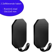 FSW-Products - Zelfklevende Ophanghaken - Zwart - 2 Stuks - Sterk Zelfklevend Tape - Badkamerhaak - Kledinghaak - Kledinghangers - RVS