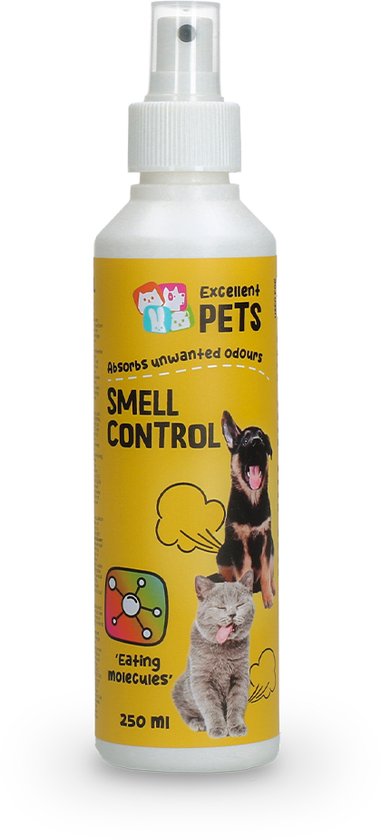 Fles Excellent Pets 'Smell Control' geurverwijderaar met kat en hond. 250 ml.