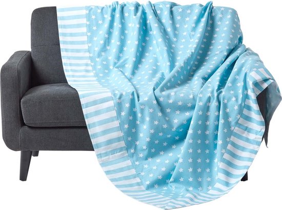 Homescapes - Jeté de lit ou de canapé Bleu à imprimé étoiles - 150 x 200 cm