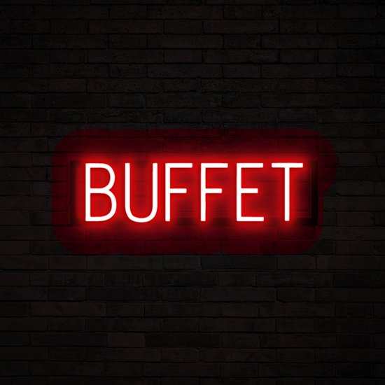 BUFFET - Lichtreclame Neon LED bord verlicht | SpellBrite | 57,59 x 16 cm | 6 Dimstanden & 8 Lichtanimaties | Reclamebord neon verlichting