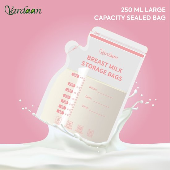Vardaan Moedermelk bewaarzakjes - Bewaarzakje voor Melk - Inclusief schenktuit - Borstvoeding Zakjes - Opvangzakjes - 210ml - Gemakkelijk te bewaren - BPA Vrij - 120 stuks - Vardaan