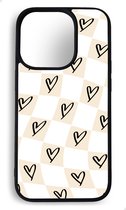 Ako Design Apple iPhone 14 Pro hoesje - Ruiten hartjes patroon - Beige, zandkleurig - TPU Rubber telefoonhoesje - hard backcover