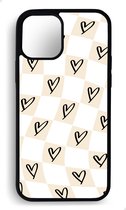 Ako Design Apple iPhone 14 Plus hoesje - Ruiten hartjes patroon - Beige, zandkleurig - TPU Rubber telefoonhoesje - hard backcover