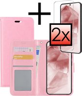 Hoes Geschikt voor Samsung A55 Hoesje Book Case Hoes Flip Cover Wallet Bookcase Met 2x Screenprotector - Lichtroze
